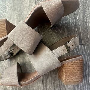 Toms Majorca Taupe Block Heel Sandals with Ankle Strap